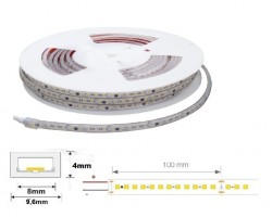 Tira LED 230V monocolor 14W/mt 120L/mt. SMD 2835 IP67 9,6x4mm corte cada 100mm, bobina de 20mts x 4,99€/mt